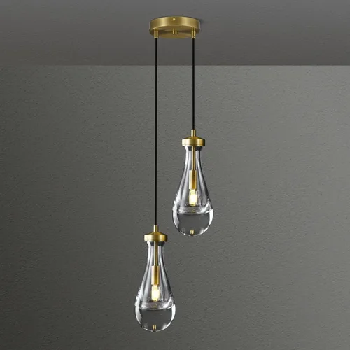 Luces Colgantes Modernas en Forma de Gota de Lluvia, Lámparas Colgantes de Latón de 2 Luces para Isla de Cocina, Iluminación Colgante Dorada para