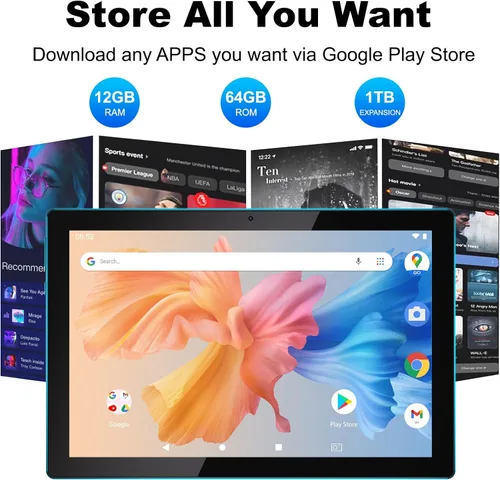 Miniatura 12 de ATOZEE Tablet de 10 pulgadas Android 15 Tablets 2 en 1 Tablet con teclado 12 GB RAM+64 GB ROM (soporta expansión de 1 TB) Tableta 2MP+8MP Cámara Azul