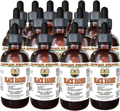 Miniatura 6 de Hawaii Pharm Extracto líquido de rábano negro sin alcohol, rábano negro (Raphanus Sativus Níger) suplemento herbario natural de glicerita de raíz