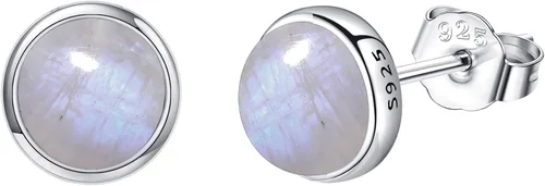 Miniatura 7 de Larimar/Aguamarina/Lapislázuli/Ágata de Musgo/Amatista/Turquesa/Ónix/Ojo de Tigre/Piedra de Luna/Labradorita/Cuarzo Rosa Aretes de Botón de Plata
