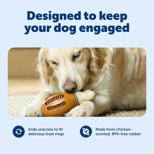 Miniatura 3 de PetSafe Busy Buddy Chompin' - Juguete de pollo para perros, reduce el aburrimiento, anillos de cuero crudo natural, goma sin BPA, apto