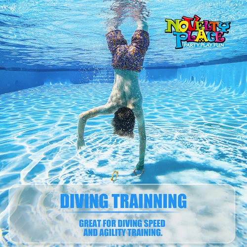 Miniatura 4 de Novelty Place Juego de 4 anillos de buceo, juguetes para lanzar, bucear y recuperar, accesorios de juego de piscina subacuática, anillos de buceo