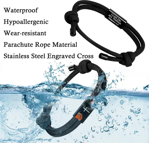Miniatura 6 de Pulsera de cruz para hombre como regalo para adolescentes, fútbol, béisbol, Joshua, 1 9, cruz de baloncesto, filipenses, accesorios 413 como relleno