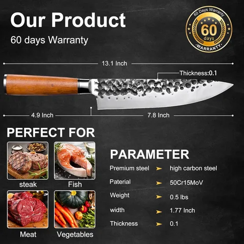 Miniatura 6 de Cuchillo de chef de cocina de 8 pulgadas, cuchillo afilado alemán de acero inoxidable de alto carbono, cuchillo de carne profesional con mango