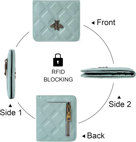 Miniatura 5 de Billetera para mujer, con bloqueo RFID, pequeña, compacta, plegable, de piel auténtica, con bolsillo, mini carteras para mujeres