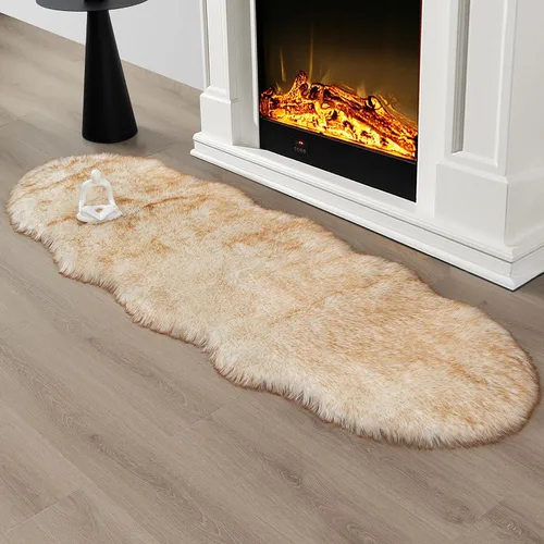 Miniatura 43 de Alfombra de piel sintética de 2 x 6 pies, color beige, lavable a máquina, súper suave, esponjosa, alfombra de piel de oveja mullida para dormitorio