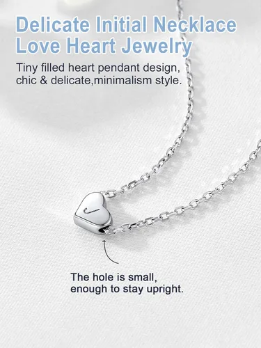 Miniatura 7 de SILVERCUTE Pequeños collares con inicial de plata de ley 925 con dije de letra A-Z para mujeres y niñas, gargantilla de corazón de 16 pulgadas + 2