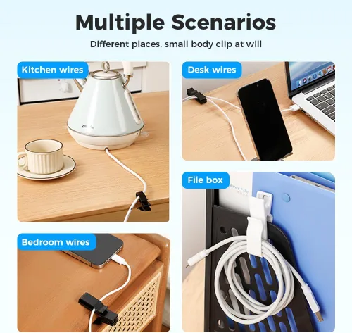 Miniatura 5 de Organizador de cables para organizar cables, soporte para clips de cable con agarre fuerte, organizador de cables para gestión de cables de Negro