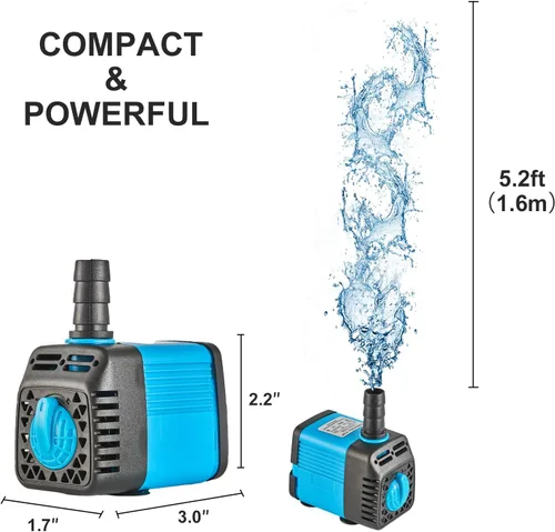Miniatura 3 de Bomba sumergible ultra silenciosa de 7 W con temporizador, para pecera, estanque, acuario, estatua, hidroponía, etc. (azul)