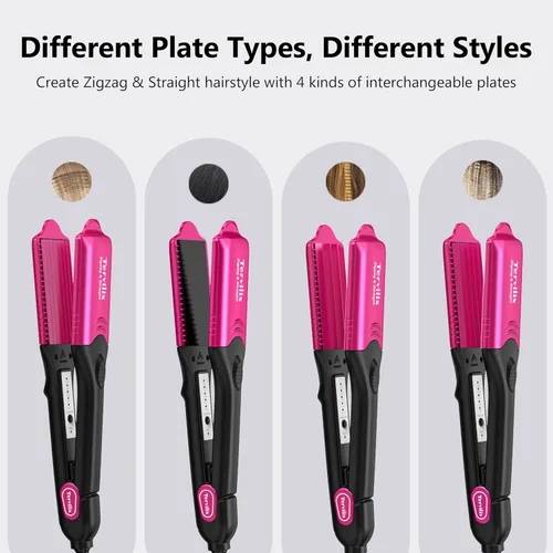 Miniatura 6 de Terviiix Plancha de pelo con crimpadora de 4 placas intercambiables, plancha prensadora para cabello con queratina y aceite de argán para mujeres