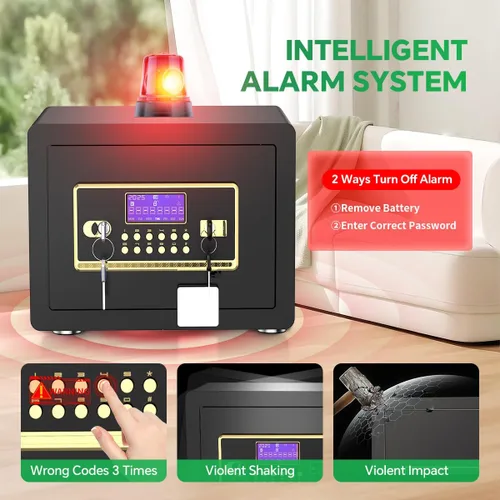 Miniatura 4 de Caja de seguridad con teclado digital y sistema de alarma - Caja de bloqueo electrónico para joyas y dinero en efectivo con estantes ajustables