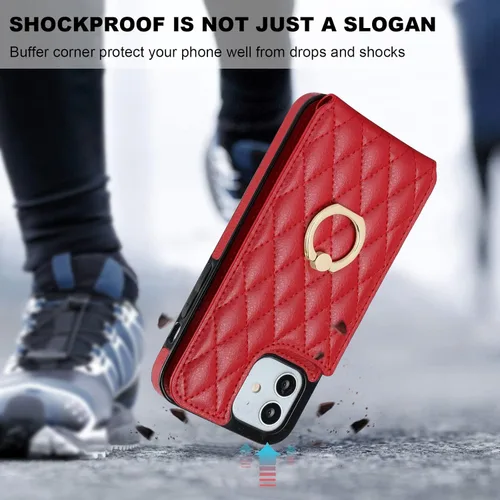 Miniatura 7 de Folosu Funda compatible con iPhone 12 iPhone 12 Pro con soporte para tarjetas, rotación de 360°, soporte de anillo de dedo con función atril, Rojo
