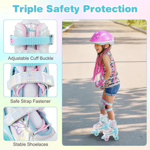 Miniatura 8 de BABY JOY Patines de ruedas de mariposa, 4 tamaños ajustables para niñas, adolescentes y adultos de 5 a 8 a 13 años o más, con ruedas iluminadas