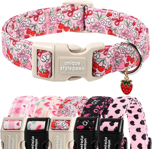 Miniatura 22 de Collar de perro de Navidad de Unique Style Paws con hebilla de plástico y colgante, a cuadros rojo y negro, collares de algodón para cachorros
