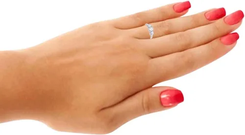 Miniatura 4 de MauliJewels 0.50 Ct. Three-Stone Diamond Engagement Ring - Halo Round Cut Classic Design in 14K Solid White Yellow Rose Gold for Women