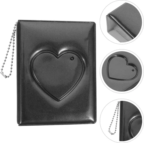 Miniatura 9 de PRETYZOOM Mini álbum de fotos de 3 pulgadas, pequeño álbum de fotos, carpeta Kpop para tarjetas fotográficas con colgante de corazón, mini álbum