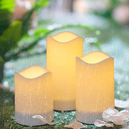 Miniatura 3 de Vela solar, pilar sin llama parpadeante impermeable para exteriores, velas electrónicas LED con sensor de luz integrado, temporizador inteligente
