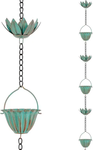 Miniatura 12 de Cadenas de lluvia de 12 pies para exteriores, cadena de lluvia de metal con decoración de mariposa, cadena recolectora de lluvia ajustable con Verde