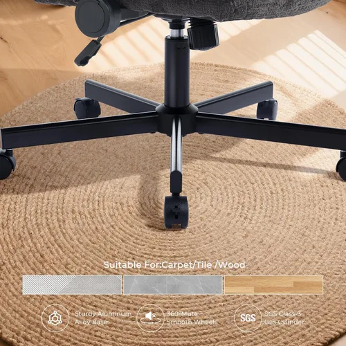 Miniatura 8 de Silla Cruzada con Brazos Abatibles y Ruedas con Bloqueo, Silla de Escritorio de Oficina de Tela de Felpa con Patas Cruzadas, Silla Giratoria de Negro