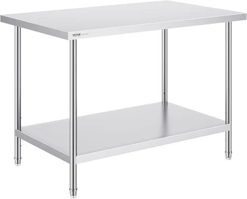 Miniatura 15 de VEVOR Mesa de preparación de acero inoxidable, 24 x 18 x 34 pulgadas, capacidad de carga de 640 libras, mesa de trabajo de metal resistente con 3