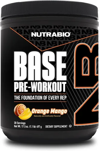 NutraBio Base Pre-Entrenamiento Polvo 200mg Cafeína, Energía Sostenible, Enfoque, Resistencia, Bomba, Sin Azúcar Preentrenamiento Limpio para