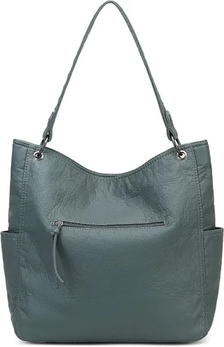 Miniatura 4 de Montana West Stone Washed Leather Hobo Purses for Women Soft Top Handle Shoulder Bag with Wallet 2PCS Set