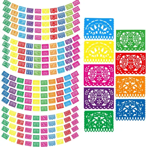 Miniatura 7 de 4 paquetes de pancartas de fiesta mexicana de 60 pies, pancarta de papel picado de plástico para fiesta, cinco de mayo, día de los muertos