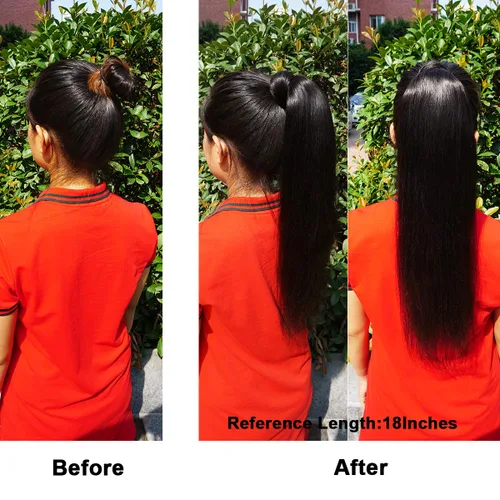 Miniatura 6 de Extensiones de pelo rizado con cordón para cola de caballo, extensiones de cabello humano para mujer con dos clips 1B# 120g/set (71cm)