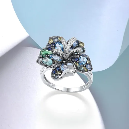 Miniatura 3 de Santuzza Anillo de plata de ley con piedras preciosas para mujer