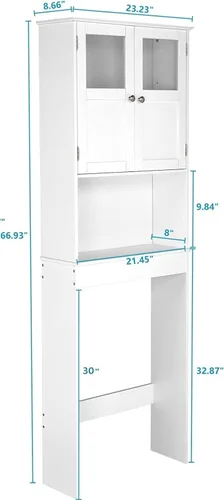Miniatura 10 de Bonnlo Armario de almacenamiento sobre el inodoro con estante ajustable, organizador de suelo de baño blanco, ahorro de espacio con puertas dobles