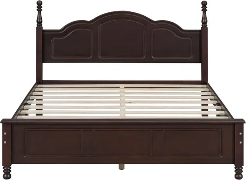 Miniatura 4 de Base de cama de plataforma de madera tamaño Queen, plataforma de estilo retro con soporte de listones de madera, marco de cama retro con plataforma