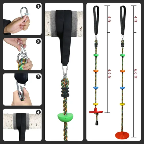 Miniatura 7 de Columpio de árbol para niños, patio trasero, cuerda de un solo disco, asiento de columpio para árbol interior y exterior, juego de accesorios