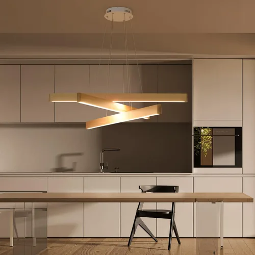 Miniatura 8 de Lámpara colgante lineal natural de madera maciza de 3 luces, moderna lámpara colgante LED regulable, candelabro para mesa de comedor, isla