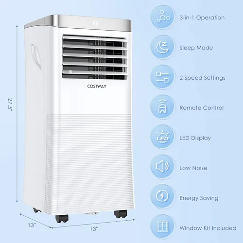 Miniatura 7 de COSTWAY Aire acondicionado portátil, enfriador de aire de 8000 BTU con modo ventilador y deshumidificador para habitaciones de hasta 230 pies