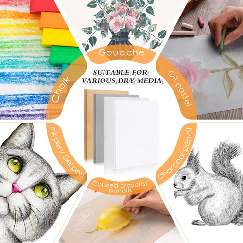 Miniatura 6 de Ctosree 100 hojas de papel pastel al óleo de 180 GSM, papel de dibujo pastel, papel de pintura de tono neutro para medios secos, óleo, lápiz pastel