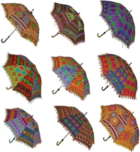 Paraguas de boda indio decorativo hecho a mano de algodón de moda multicolor bordado boho playa protección UV parasol 10 piezas lote