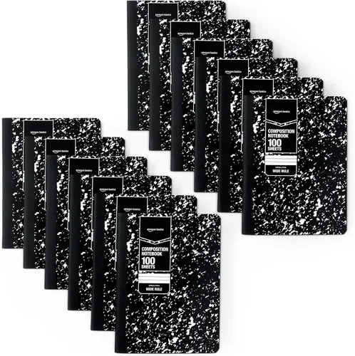 Miniatura 6 de Amazon Basics Cuaderno de composición, rayas universitarias, 100 hojas, 9.75 x 7.5 pulgadas, 1 paquete, mármol negro