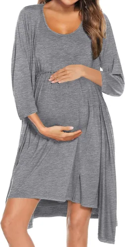 SWOMOG Batas de enfermería Vestido de maternidad de 2 piezas camisón para lactancia materna 3 en 1 Hospital parto Albornoz de lactancia Vestido de
