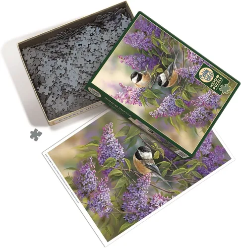 Miniatura 2 de Cobble Hill - Rompecabezas de 1000 piezas - Chickadees and Lilacs - Póster de muestra incluido