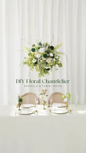 Miniatura 5 de Ling's moment Flores Artificiales Verdes, Juego de Caja de Lujo Combo de Flores Verde Esmeralda y Beige con Follaje para Ramo de Novia DIY de Boda