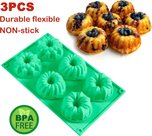 Miniatura 4 de Zorazio Molde de silicona para pasteles con tubo estriado de 6 cavidades, 3 piezas, molde antiadherente mixto para mini cupcakes, pan de maíz, Mezcla