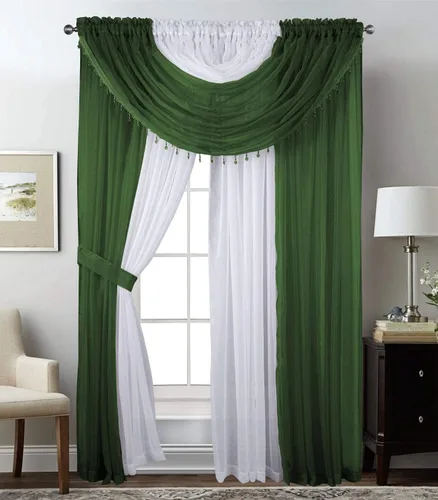 Miniatura 8 de Sapphire Home Cortinas traslúcidas – Juego de 4 paneles de dos tonos con cenefa y alzapaños, 55 x 63 pulgadas, cortina ligera filtrante de luz