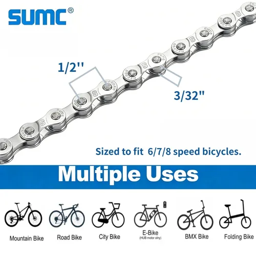 Miniatura 6 de Cadena de bicicleta de 6/7/8 velocidades 122 eslabones, kit de reemplazo de cadena de bicicleta con herramienta de cadena de bicicleta para motor