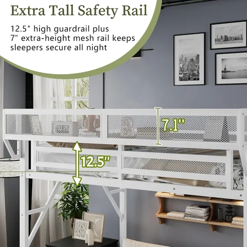 Miniatura 5 de Mirightone - Cama alta tamaño individual con escaleras y almacenamiento, base de cama de metal, estante de noche y gran espacio debajo, resistentes