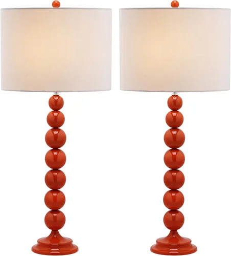 SAFAVIEH - Juego de 2 lámparas de mesa de 32 pulgadas, colección de iluminación Jenna, moderna contemporánea, color naranja, esféricas apiladas,