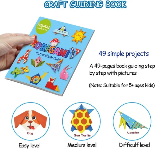 Miniatura 5 de Kit de origami Hapray para niños de 5 a 8 años, con libro guía, 98 hojas de papel con 47 patrones, proyectos de arte y manualidades DIY, regalo
