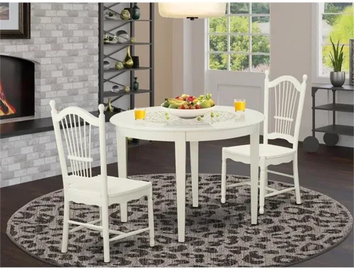 Miniatura 2 de East West Furniture El juego de 3 piezas Boston contiene una mesa de cocina redonda y 2 sillas de comedor, 42 x 42 pulgadas, color blanco lino