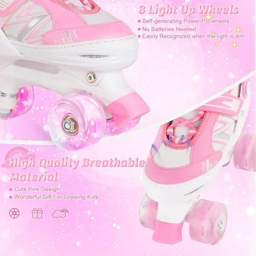 Miniatura 3 de Patines de ruedas para niños y niñas, niños pequeños, principiantes, ajustables, 4 tamaños, patines cuádruples para niños con todas las ruedas
