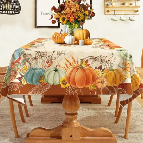 Miniatura 3 de Mantel rectangular de Acción de Gracias de 52 x 70 pulgadas, mantel rectangular de calabazas para el hogar, mantel rectangular resistente al agua