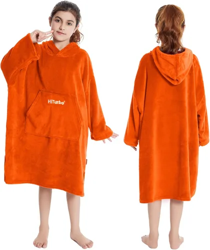 Miniatura 8 de Hiturbo Bata de Cambio para Niños: Manta Suave y Acolchada Portátil - Sudadera Cálida de Forro Polar Coral - Poncho para Nadar y Surfear para Niños